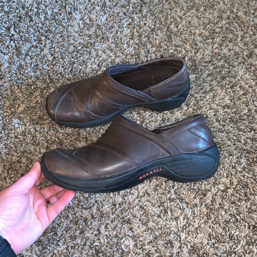 Merrell Brown Leather Slip On Shoes Size 7.5